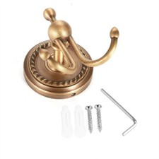 Brass Towel Hooks, Antique Robe Hooks Wall Mounted Double Coat Hook Bathroom ...