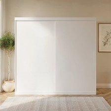 Large White Sliding Door Double Wardrobe with Shelves - Sidney SDN004