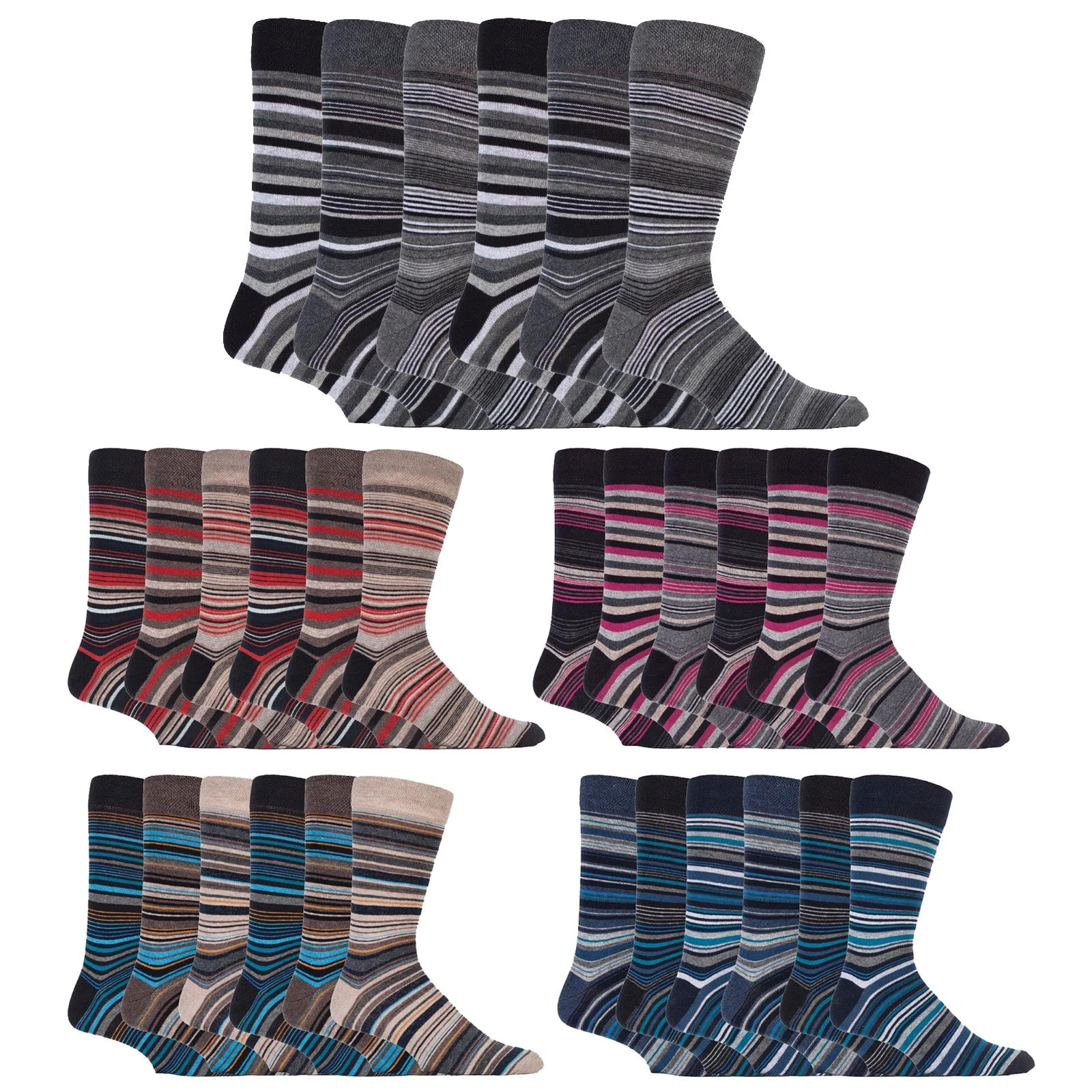Mens Striped Cotton Socks by Sock Snob , 6 Multi Pack Dress Socks for Suit