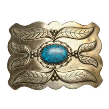 Bell Trading Post Nickel Silver Faux Turquoise Belt Buckle Native Style, 3.75"