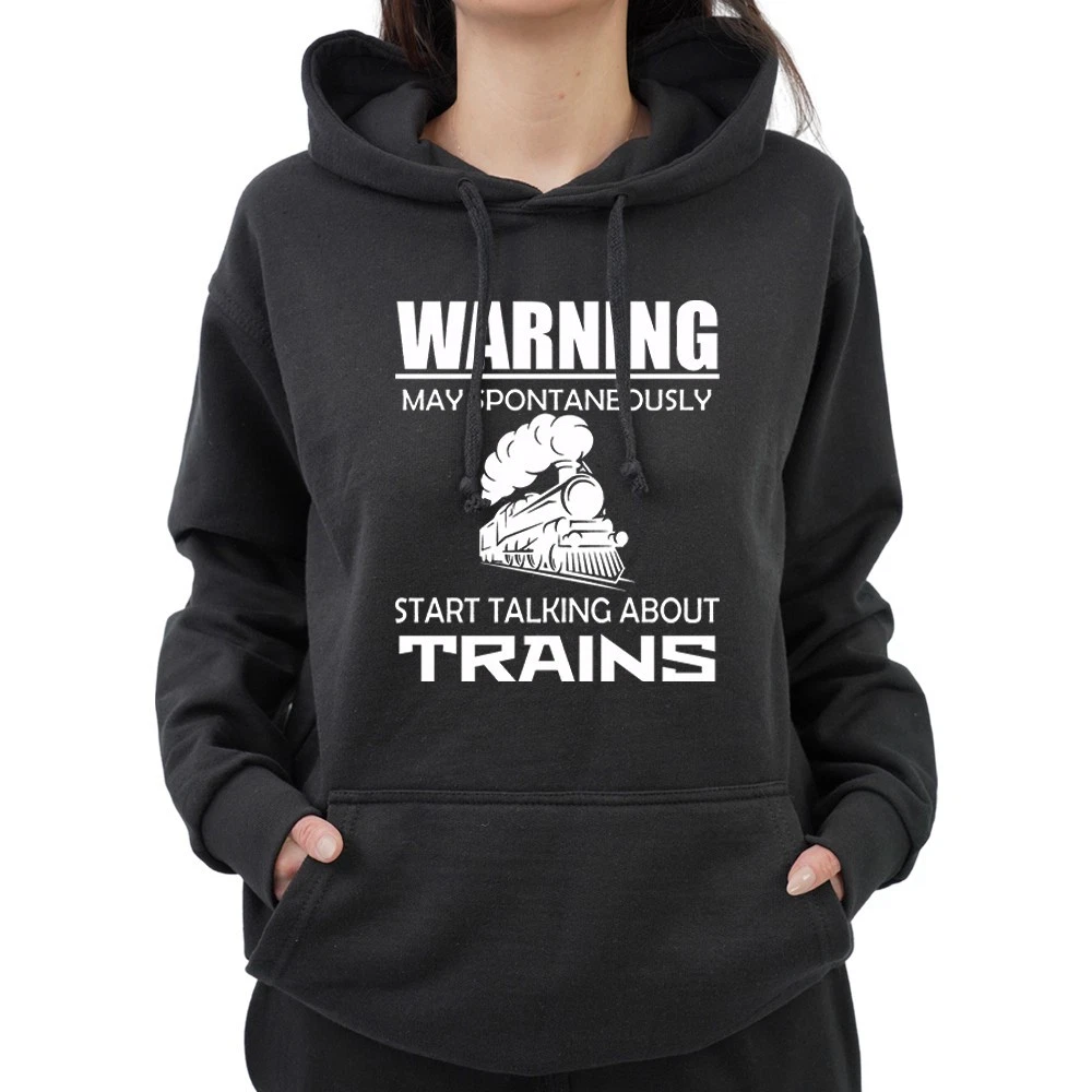 Warning May Talk About Trains Sarcastic Train Lover Kids Teen Unisex Hoodie