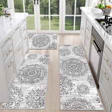 HEBE Farmhouse Kitchen Rugs Sets of 3 Non Slip Washable Boho Kitchen Rugs and...