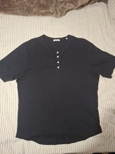 Buck Mason - Black Curved Hem Henley XL