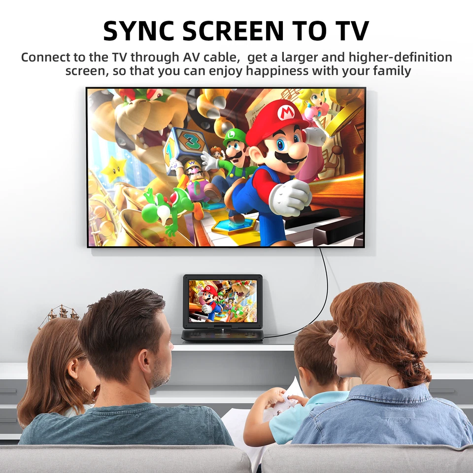 TENKER 16.9" Portable DVD Player 14" HD Swivel Screen 6 Hrs Rechargeable Battery - Image 3 of 4