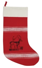 Red and White Stag Deer Feed Sack Christmas Holiday Stocking