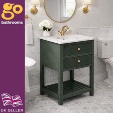 Green 600mm Floor Standing Vanity Unit and Marble-Effect worktop & Ceramic Basin