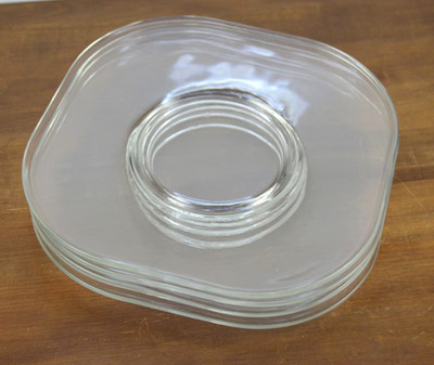 1960s Set 6 Arno Italy Designer Joe Colombo 8'' Square Salad Plates Clear Glass