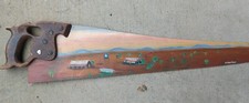 Saw Blade Folk Art Hand Painted Country Farm Barn Hunting Scene Signed Vintage