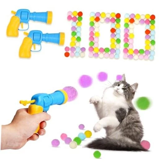 TEAWOO 100PCS Cat Ball Toys with 2 Launchers Set, Funny 2 launchers & 100 balls