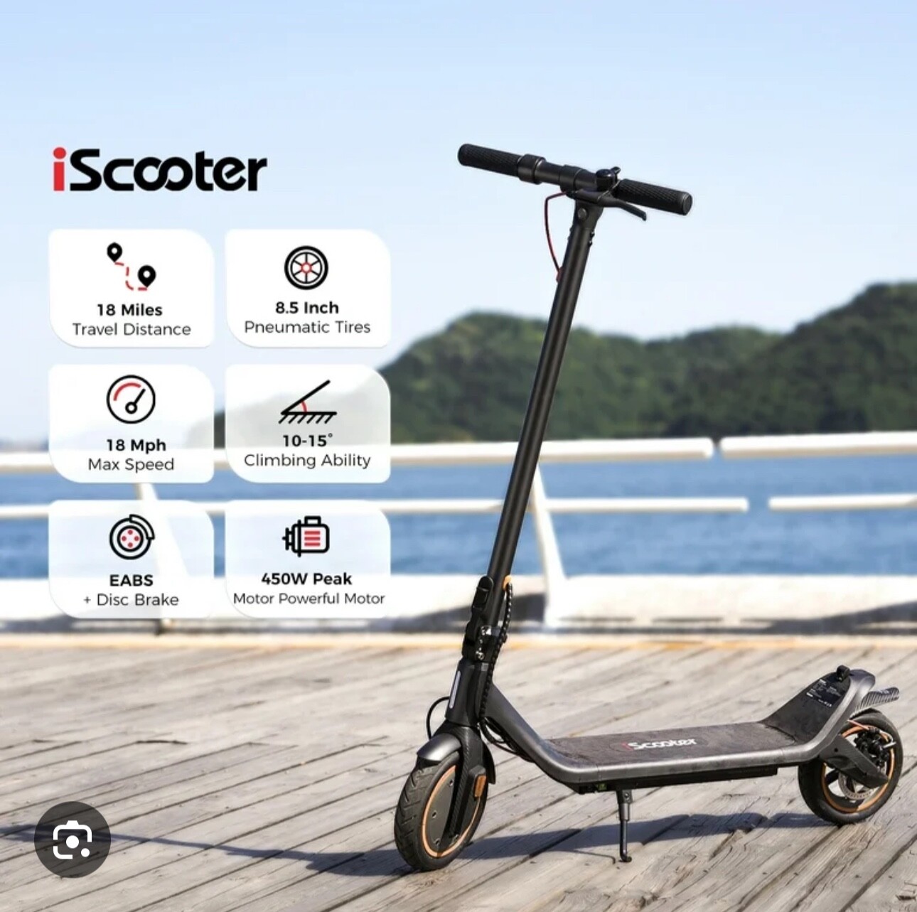 iScooter i8 350W Electric Scooter 15mph Max Speed Black Escooter O21159-1 JOO
