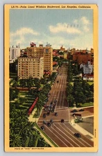Linen Birds Eye Aerial View Wilshire Boulevard Cars Trees Los Angeles CA P616