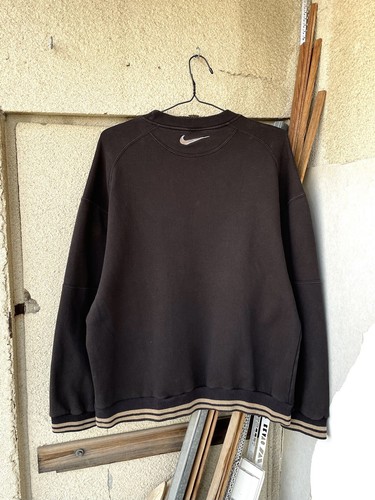 Vintage 90s Nike Chocolate Brown Travis Scott Style Center Logo Sweatshirt Sz L - Picture 15 of 18