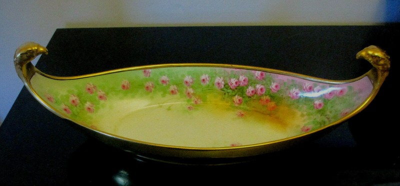 Antique T&V Tressemanns Vogt Limoges Hand Painted Pink Roses Centerpiece Bowl!