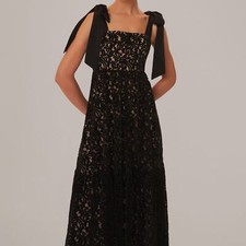 FARM Rio Black Velvet Lace Sleeveless Maxi Dress in Black