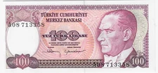 1970 Turkey P194b 100 Turkish Lira Banknote UNC