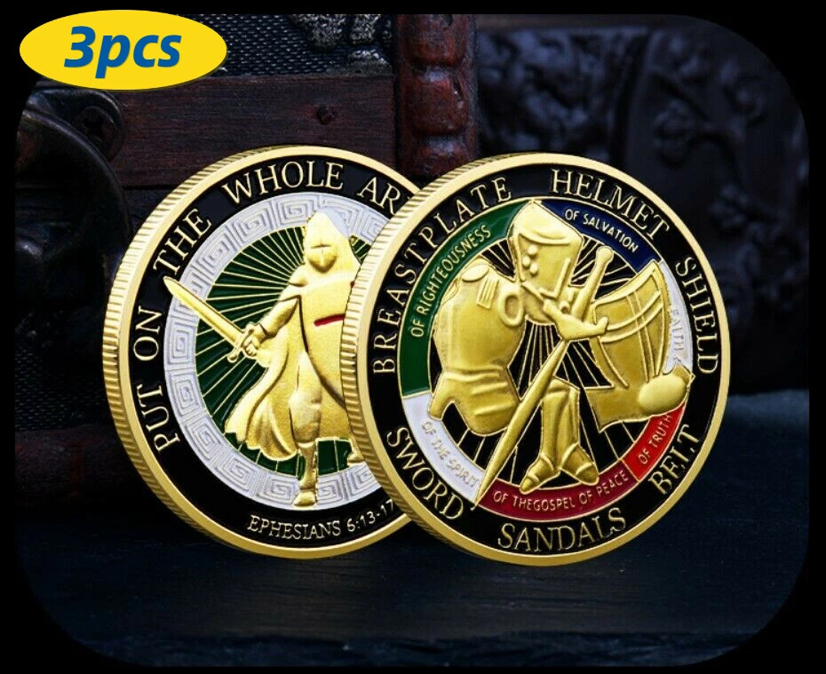3pcs Put on the Whole Armor of God Commemorative Collection Challenge Coins Gift