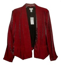 New Blazer Chico's Drape-Front Metallic Jacket Sultry-Red MSRP- 109.00 M