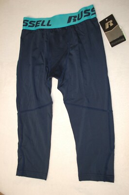 Boys 3/4 COMPRESSION TIGHTS Russell NAVY BLUE Moisture Wick SIZE XS S M L XL XXL