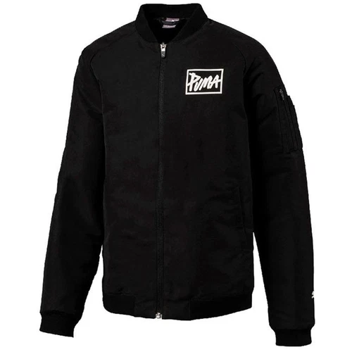 Puma Zip Up Crew Neck Long Sleeve Black Kids Bomber Jacket 854007 01