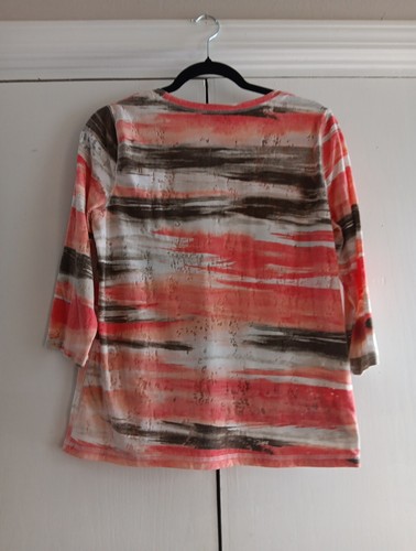 Chicos weekends size 1 Peachy Pink Gray White Burnout Top 3/4 Sleeve - Picture 6 of 12