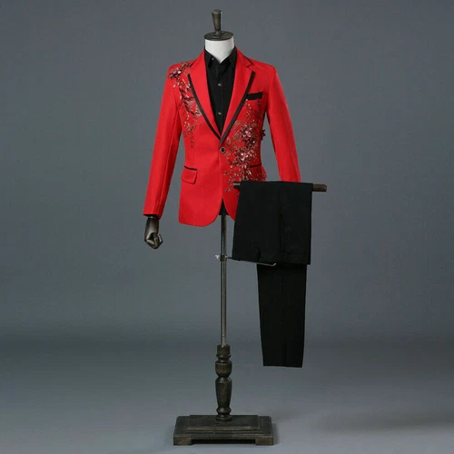 Mens Sequin Embroidered Appliqué Suit Jacket Pants Dinner Wedding Prom Dress YM0 - Picture 7 of 10