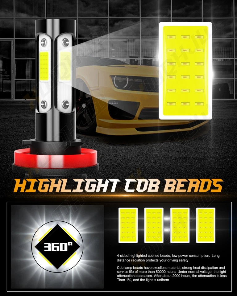 For 2011-2017 Toyota Sienna 6000k LED Headlight + Fog Light 6X Bulbs Combo Kit - Image 4 of 4