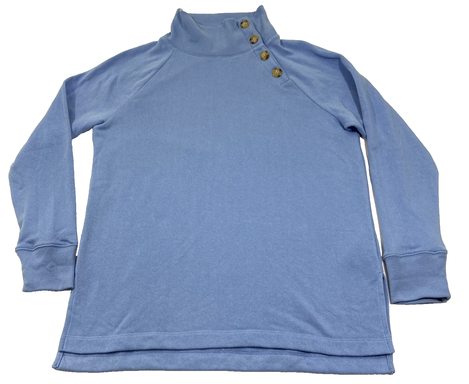 J Crew Womens Small Blue Wide Collar Button Pullover Sweatshirt NWT Top Mockneck
