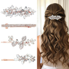 4 Pieces Rhinestone Hair Clips Leaf Wedding Hair Pins Crystal Bobby Pins Bridal