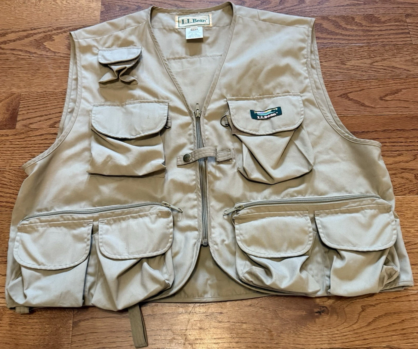 Vintage LL Bean Fishing Vest Mens Beige XL Outdoor Utility Pockets Safari USA