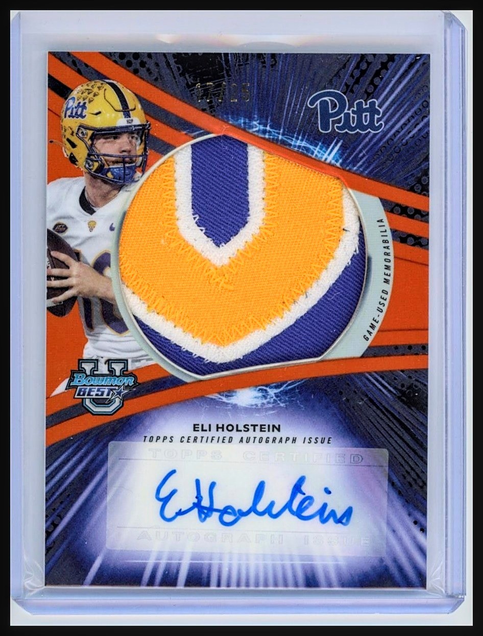 2025 Bowman University Best Eli Holstein Jumbo Patch Auto Orange /25 Game Used