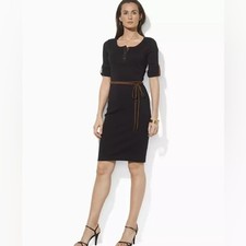 NWT Lauren Ralph Lauren Analise Roll Sleeve Henley Belted Dress Women's LP