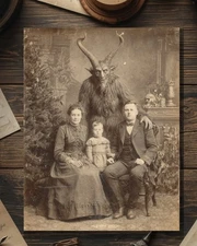 Vintage Victorian Krampus Family Christmas Card Gothic Creepy 5x7 Blank Gothmas
