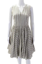 Anagram Womens Cotton Striped Sleeveless Gathered Skirt Dress Beige Size 2