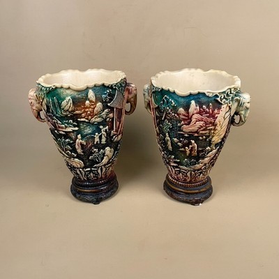 Vintage Orientalische Harz Vasen Chinesische Figuren Elefant Geschnitzt Asiatisches Dekor