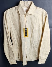 Snover Beige Grid Dress Shirt Size 39 100 Cotton NWT Halifax