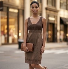 MOULINETTE SOEURS Anthropologie Dress Brown Lace Sleeveless Gertie Empire Boho