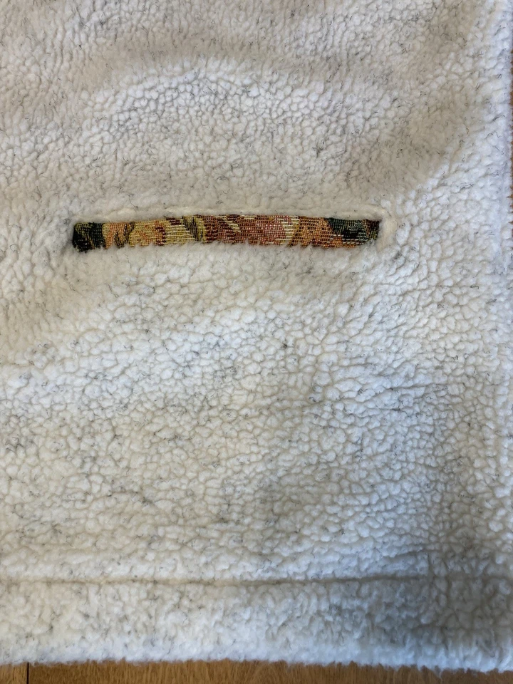 Chaleco ORVIS Marfil Crema SHERPA Vellón TAPIZ RIBETE FLORAL CREMALLERA COMPLETA TALLA XL Foto 2 de 4