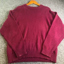 Vintage 90s Eddie Bauer Sweater Heavy Knit Medium Red Crewneck Cotton Ribbed