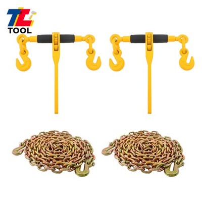 2 Pack Chain and Bundle Kit 3/8''-1/2'' Ratchet Binder 12000 Lbs w/ 20ft G80 Chain