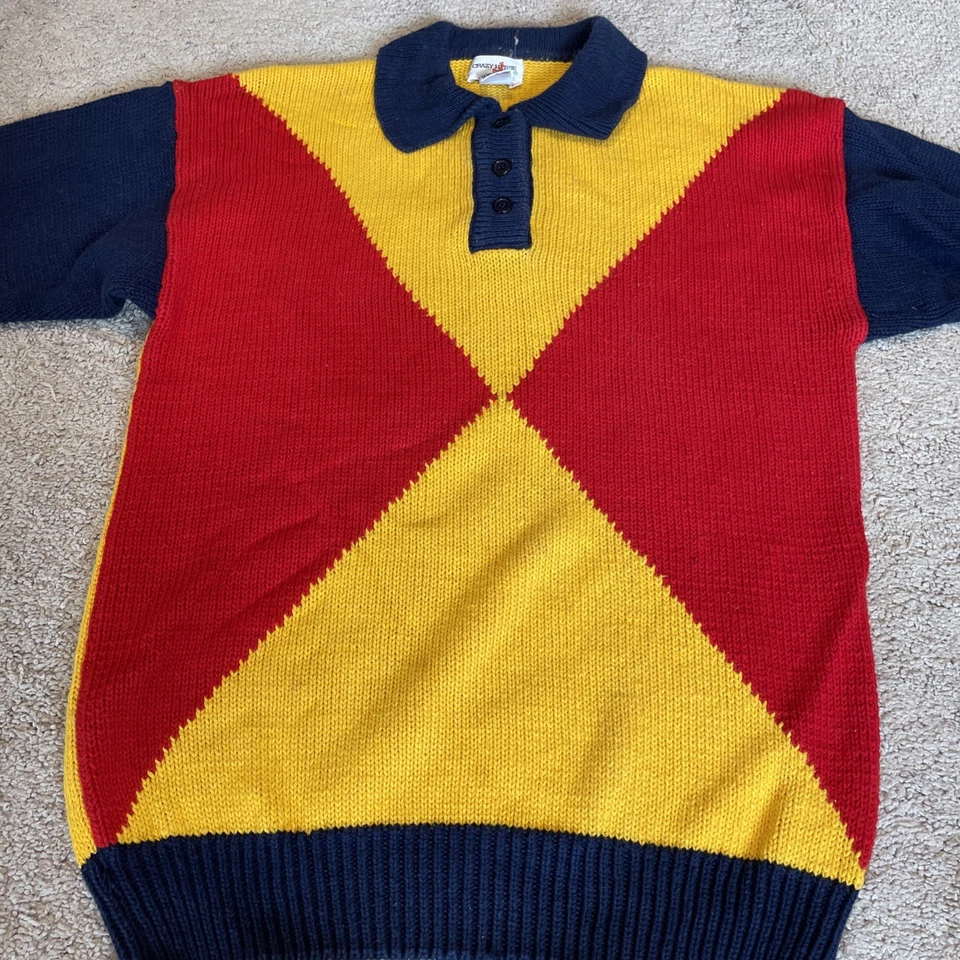 Suéter Vintage Bloque de Color Para Mujer’s L Colorido Cuello Dopamina Gran Tamaño Años 80 Foto 2 de 4