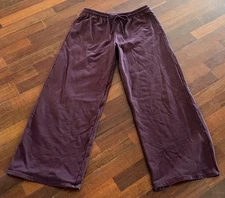WOMEN'S BURGUNDY ORGANIC 100% COTTON WIDE LEG SWEATPANTS LOUNGE PANTS - M / L