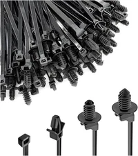 120PCS Car Push Mount Cable Zip Tie, Nylon Self Locking Cable Strap, Engine Bay