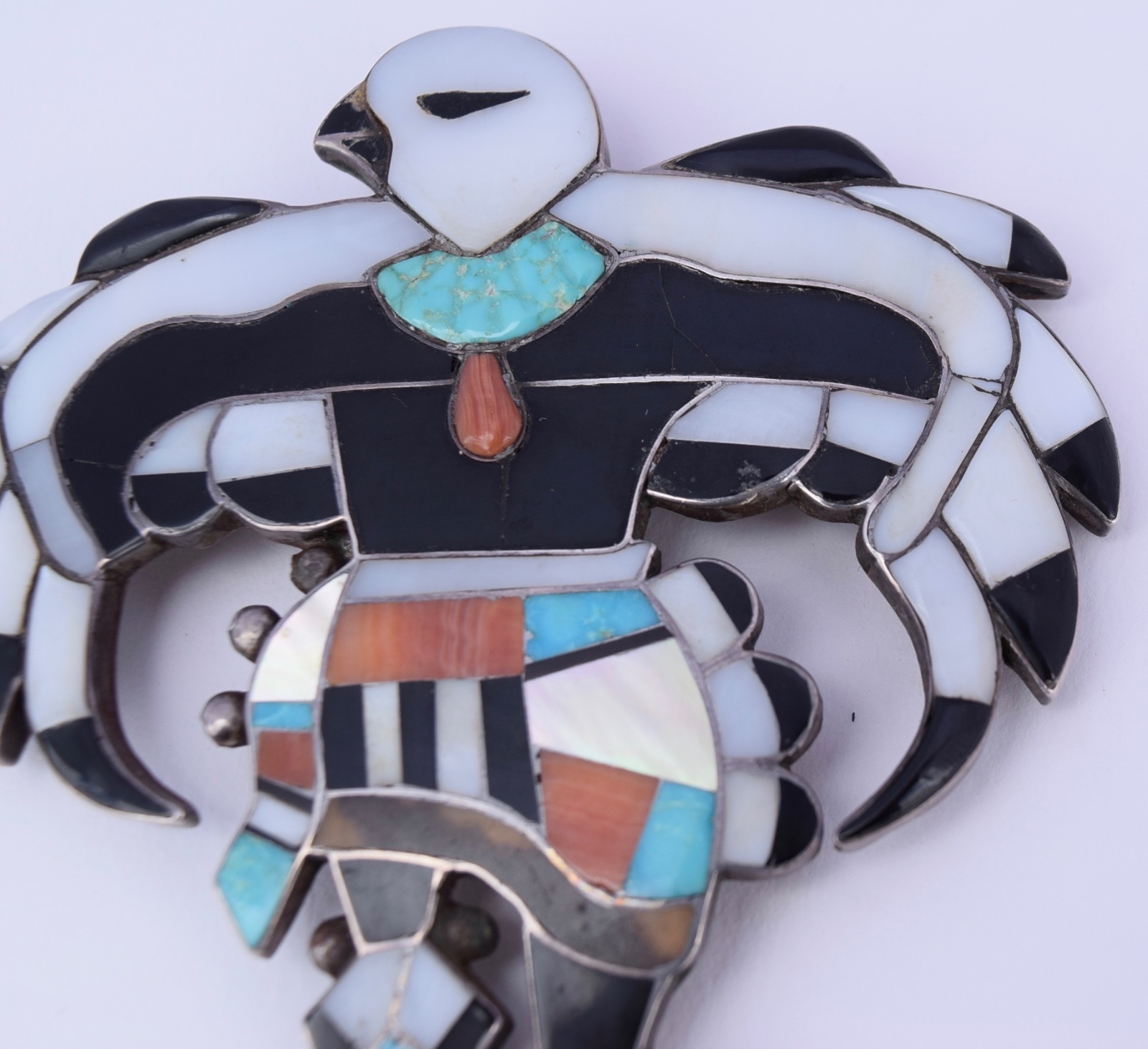 Turquoise Inlay Eagle Old HUGE Native American Zuni gem Turquoise inlay sterling Eagle dancer ...