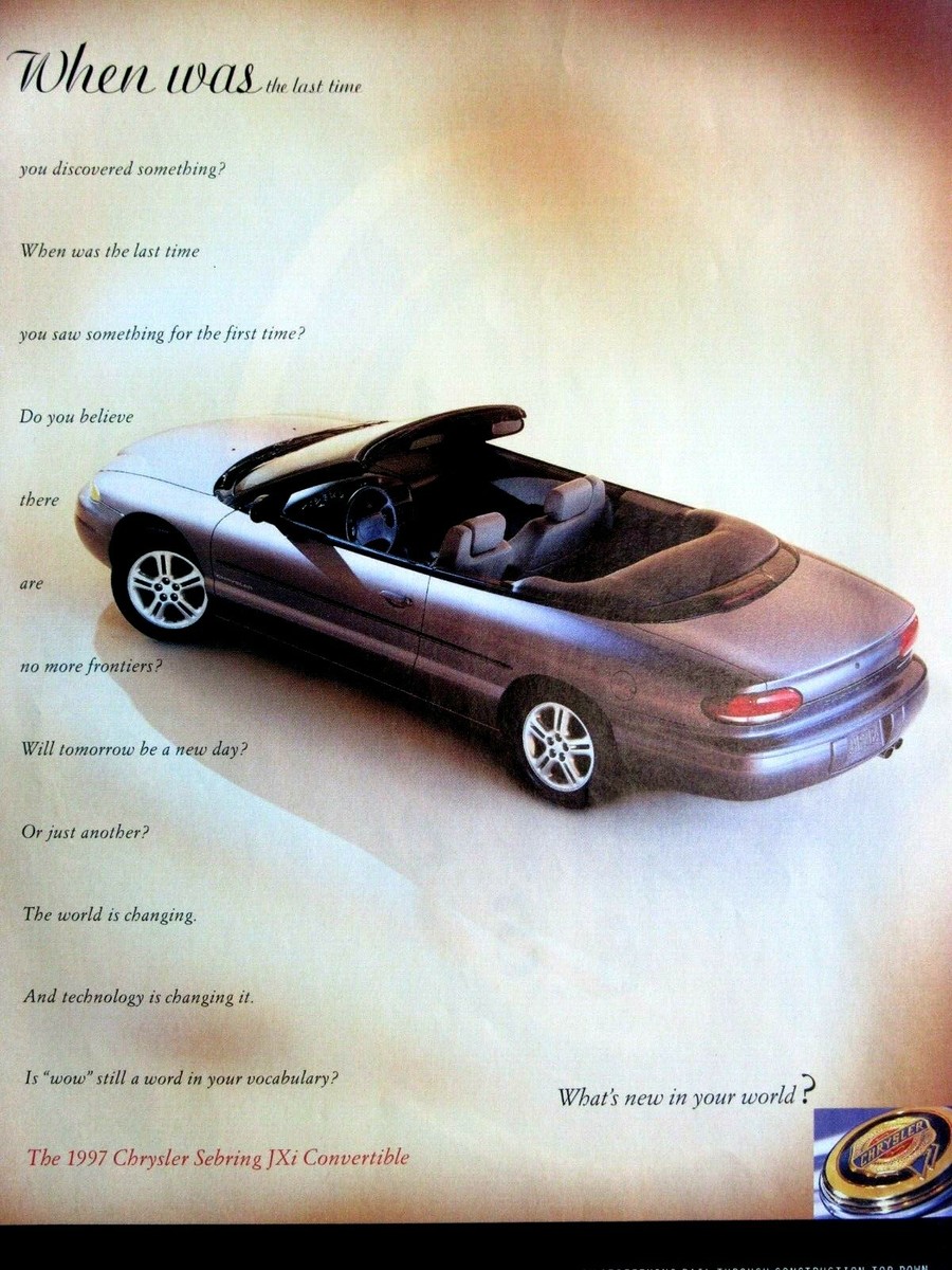洋書 SEBRING 1997 Chrysler Sebring JXi Convertible Original Print Ad-8.5 x 11