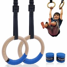 Wooden Gymnastic Rings for Kids with Adjustable Straps Home Gym Pull-up Workout