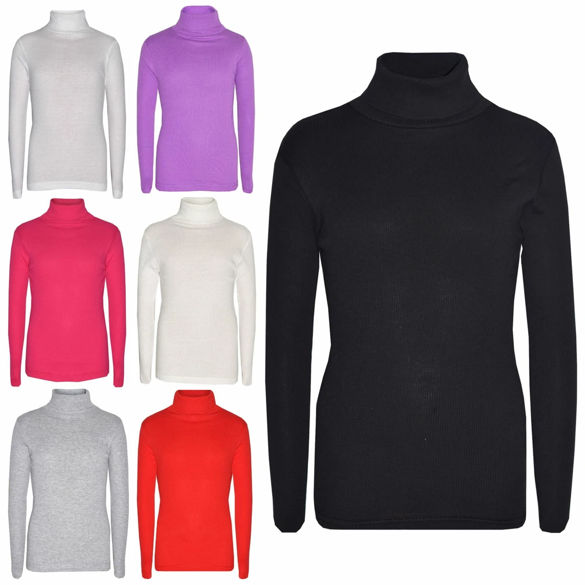 KIDS GIRLS POLO NECK T SHIRT RIBBED COTTON JUMPER LONG SLEEVE TOP