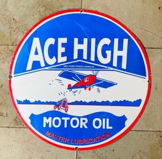 PORCELIAN ACE HIGH MOTOR OIL ENAMEL SIGN SIZE 30X30 INCHES DOUBLE SIDED