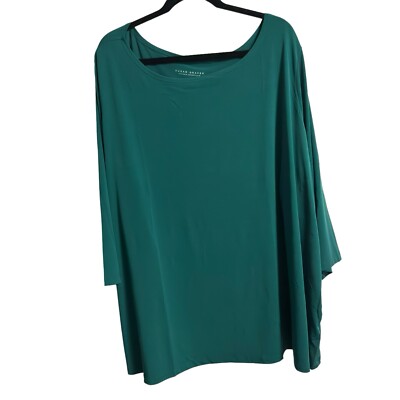 Susan Graver Women's Top Plus Sz 5X Essentials Regular Liquid White Teal