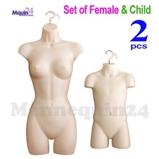FEMALE  CHILD TORSO MANNEQUIN SET  2 HOOKS FLESH WOMEN KIDS DRESS BODY FORMS