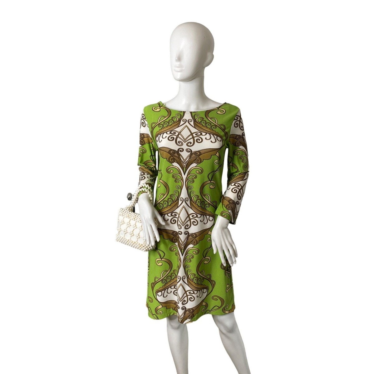 FOREVER 21 WOMEN'S 70'S INSPIRED GREEN AND GOLD BODY HUGGING DRESS